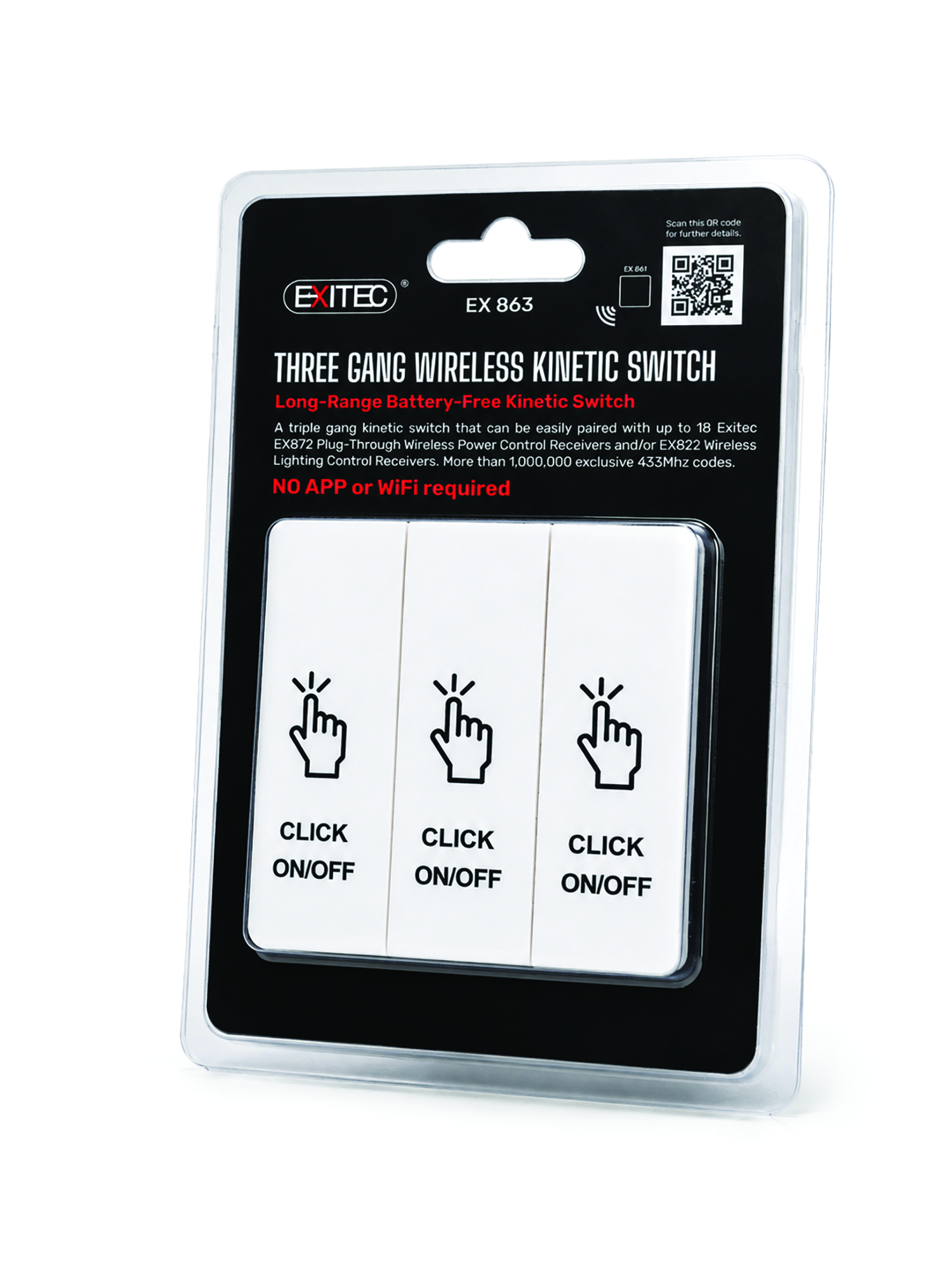 Exitec EX863 three gang wireless kinetic switch